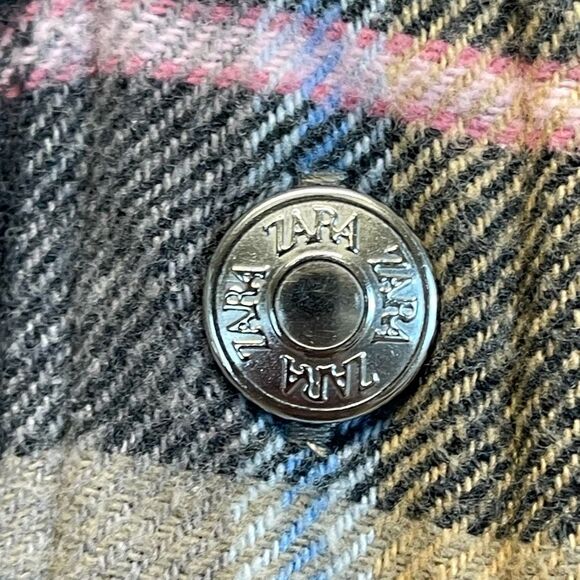 ZARA Women’s Shacket Plaid Flannel Button Down Shirt Jacket S Brown Pink Yellow - Picture 6 of 11